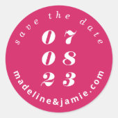 Minimale weddenschapsdatum Opslaan Datum magenta Ronde Sticker (Voorkant)