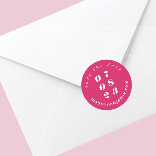 Minimale weddenschapsdatum Opslaan Datum magenta Ronde Sticker