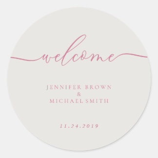 Minimale Welkom Eenvoudige Handtekening Roze Ronde Sticker