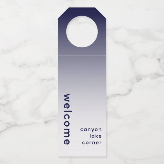 Minimale Welkom Navy Fles Ophanglabel Flessenhanger (Voorkant)