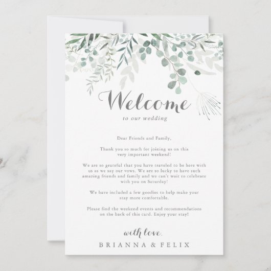 Minimale welkomstbrief over de eucalyptus bruiloft (Voorkant)