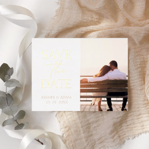Minimale White Gold Photo Wedding Save the Date Folie Feestdagen Briefkaart