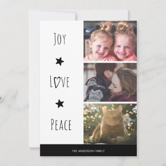 Minimale White Joy Love Peace-foto Kerstmis Feestdagenkaart