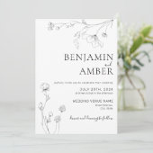 Minimale Wildbloemen Lijn Kunst Boho Wedding Kaart (Staand voorkant)