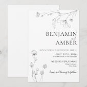 Minimale Wildbloemen Lijn Kunst Boho Wedding Kaart (Voorkant / Achterkant)