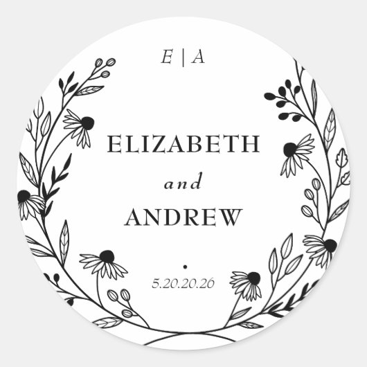 Minimale Wildflower | Krans bruiloft gunst Sticker (Voorkant)
