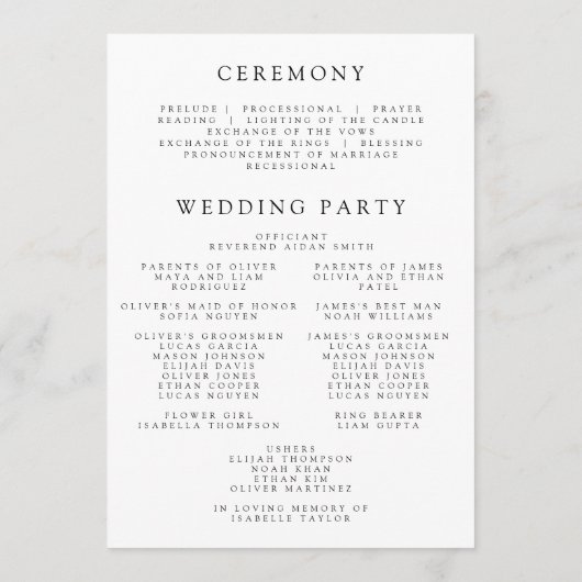 Minimale Wildflower LGBTQ Gay Pride Bloemenbruilof Programma (Achterkant)