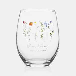 Minimale Wildflower LGBTQ Gay Pride Bloemenbruilof Wijnglas Zonder Voet