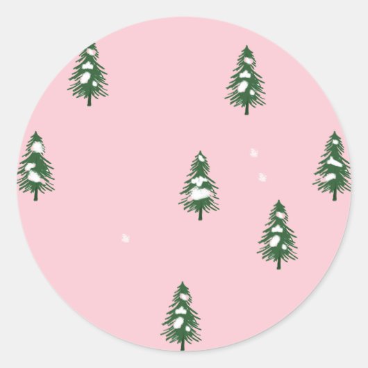 Minimale winterpine bosroze ronde sticker (Voorkant)