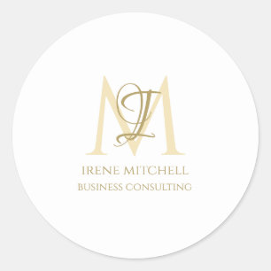 Minimale witgouden monogram naam ronde sticker