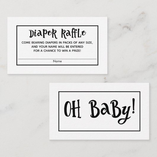 Minimale witte Baby showers luier Raffle Kaarten (Voorkant / Achterkant)
