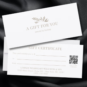 Minimale witte botanische QR-code cadeaubonnen
