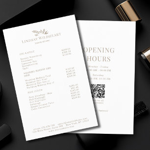 Minimale Witte Botanische Salon QR-code Prijslijst Flyer