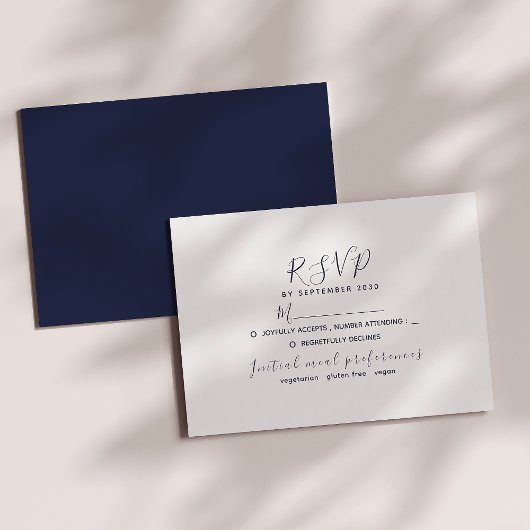 Minimale witte en marineblauwe bruiloft RSVP-Kaart RSVP Kaartje
