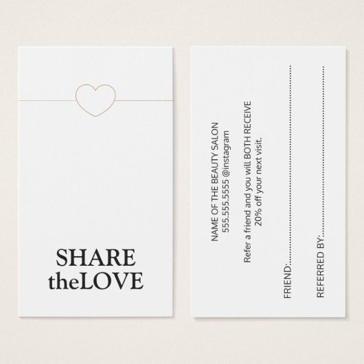 Minimale witte Faux Gold Line Heart Visitekaartje (Voorkant /achterkant)