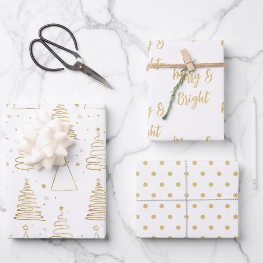 Minimale witte gouden kerstboom inpakpapier vel (Voorkant)