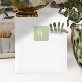 Minimale Witte & Groene Bruiloft Paar Initialen Vierkante Sticker