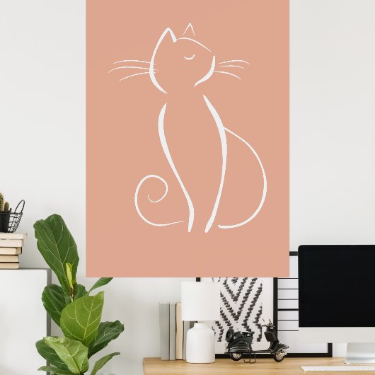 Minimale witte kat op roze Poster (Thuiskantoor)