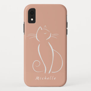 Minimale witte kat op roze voeg naam Hoesje-Mate i iPhone XR Hoesje