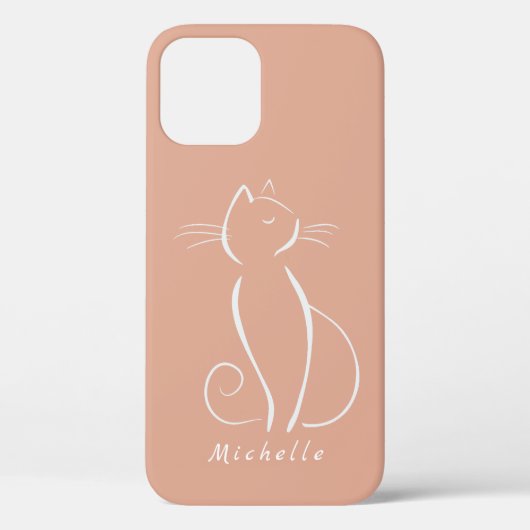 Minimale witte kat op roze voeg naam toe Case-Mate iPhone case (Achterkant)