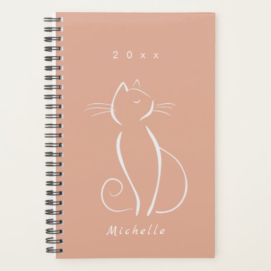 Minimale witte kat op roze voeg naamplanner toe planner (Voorkant)