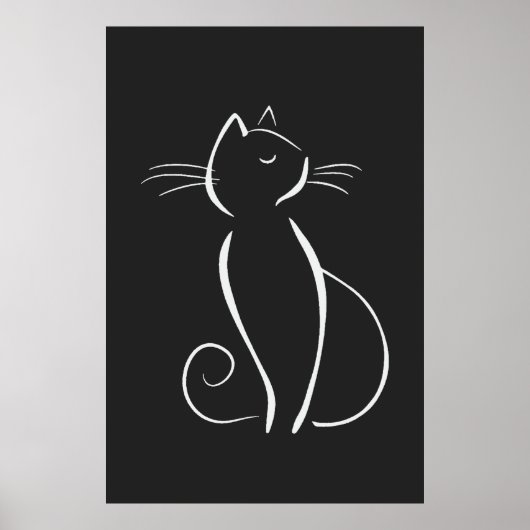 Minimale witte kat op zwart poster (Voorkant)