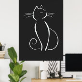 Minimale witte kat op zwart poster (Thuiskantoor)