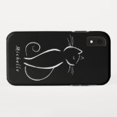 Minimale witte kat op zwart, voeg naam toe Case-Mate iPhone case (Achterkant (horizontaal))