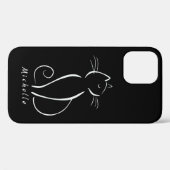 Minimale witte kat op zwart, voeg naam toe   Case-Mate iPhone case (Achterkant (horizontaal))