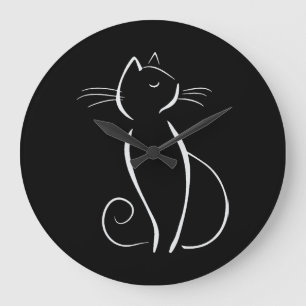 Minimale witte kat op Zwart voeg Naam toe Grote Klok
