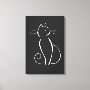Minimale witte kat op zwart, voeg naamcanvasprin t canvas afdruk