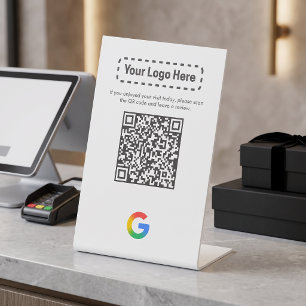 Minimale Witte Moderne Zakelijke Review QR-code Reclamebord Met Voetstuk