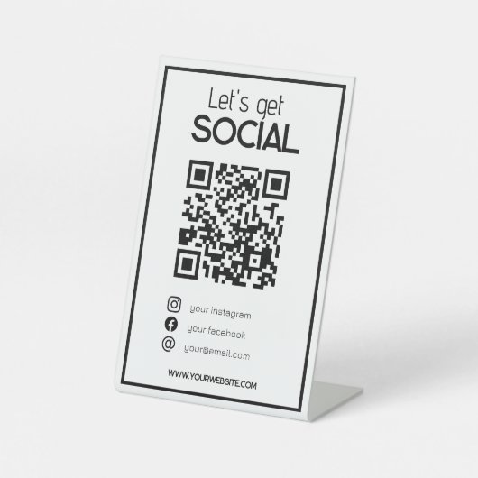 minimale witte QR-code eenvoudige scan me sociale  Reclamebord Met Voetstuk (Voorkant)