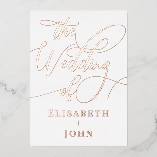 minimale witte roségoud bruiloft uitnodiging (Voorkant)