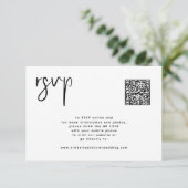 Minimale witte zwarte bruiloft QR Code eenvoudig RSVP Kaartje (Staand voorkant)