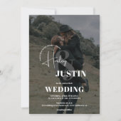 Minimale witte zwarte fotobedekking bruiloft kaart (Voorkant)