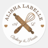 Minimale wooden Rolling Pin & Whisk Bakery Logo Ronde Sticker (Voorkant)