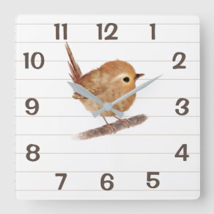 Minimale Wren Bird Home Decor Wall Clock Vierkante Klok