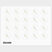 Minimale Zachte Groene Bruiloft Paar Initialen Ronde Sticker (Vel)