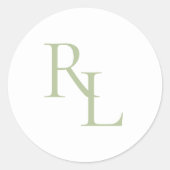 Minimale Zachte Groene Bruiloft Paar Initialen Ronde Sticker (Voorkant)