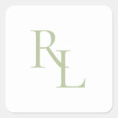 Minimale Zachte Groene Bruiloft Paar Initialen Vierkante Sticker (Voorkant)