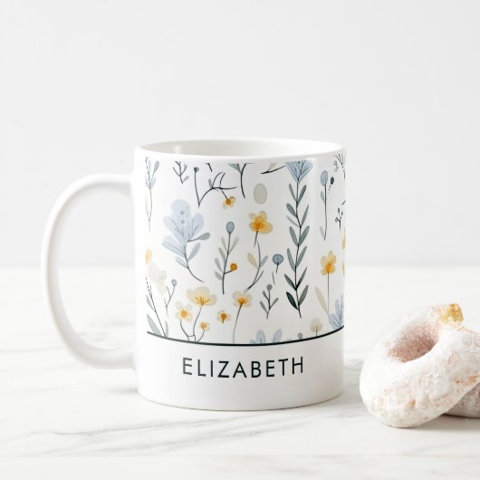 Minimale Zachte Kleurrijke Tuin Wildbloemenkwekeri Koffiemok (Met donut)