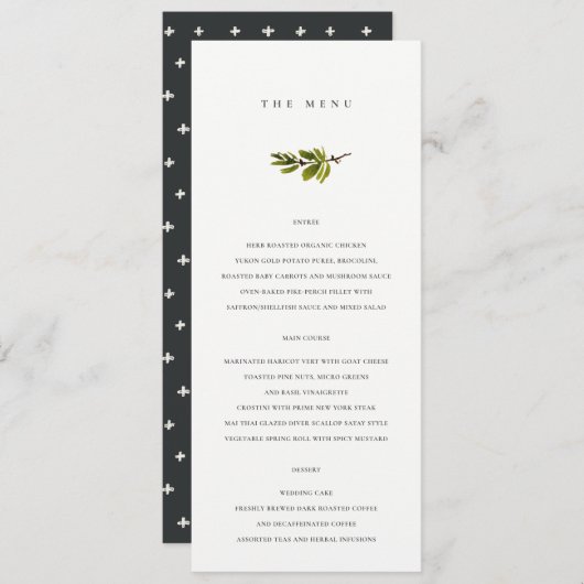 Minimale Zachte Zwarte en Witte Pijnbijtbruiloft Menu (Voorkant / Achterkant)