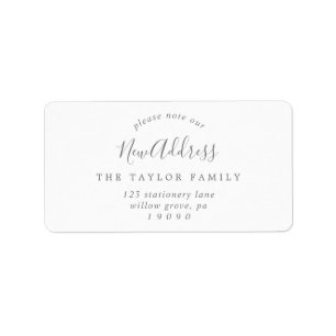 Minimale zilver Let op ons nieuwe adres Etiket