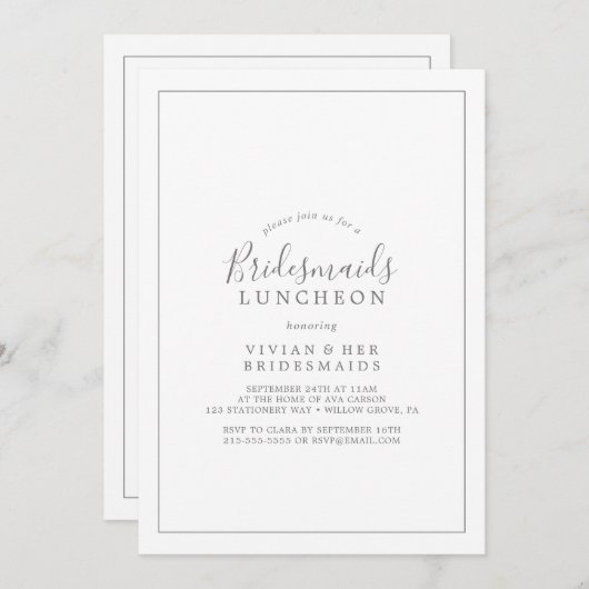 Minimale zilverbridesmaïden Luncheon Uitnodiging (Voorkant / Achterkant)