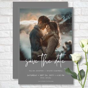 Minimale Zilveren Grijs Modern Fotobruiloft Save The Date