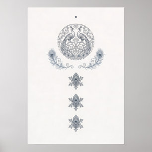 Minimale Zilveren Pauwveer Druppel Poster