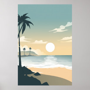 Minimale zonsondergang bij een tropisch strand poster