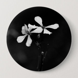 Minimale zwart-wit bloemen ronde button 4,0 cm