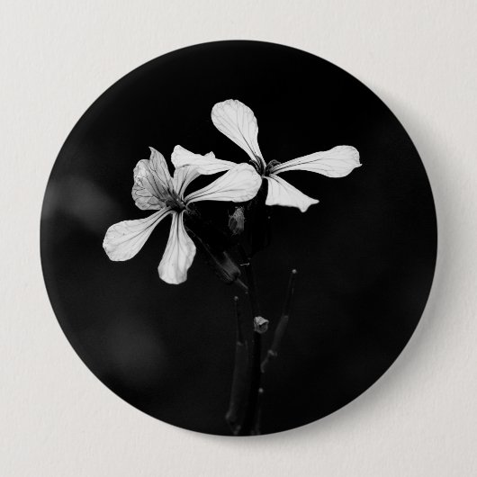 Minimale zwart-wit bloemen ronde button 4,0 cm (Voorkant)